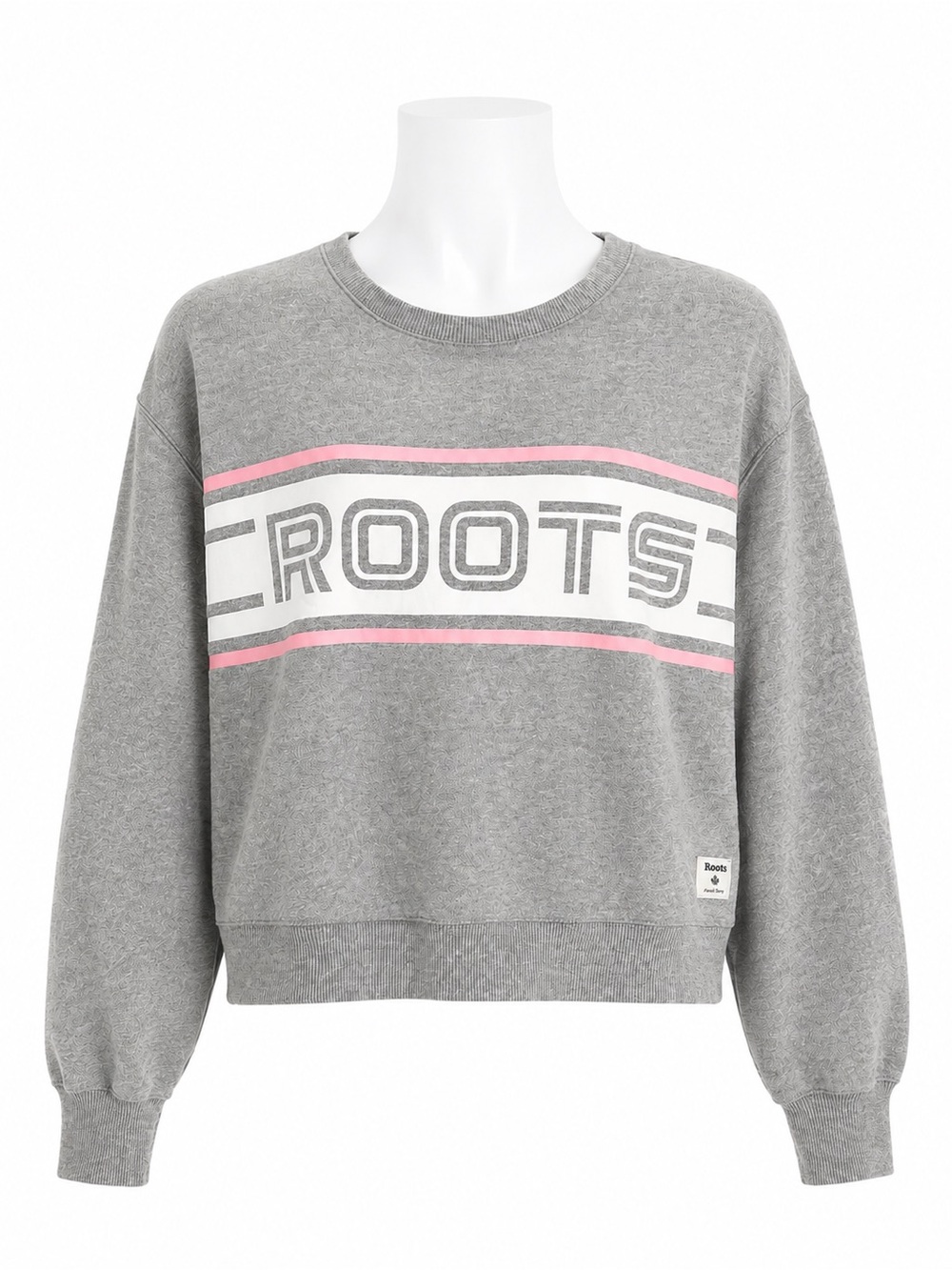 Size L Roots Women’s Logo Graphic Crewneck Sweatshirt Gray Pink